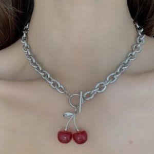 Red Cherry Toggle Choker Chain Necklace
